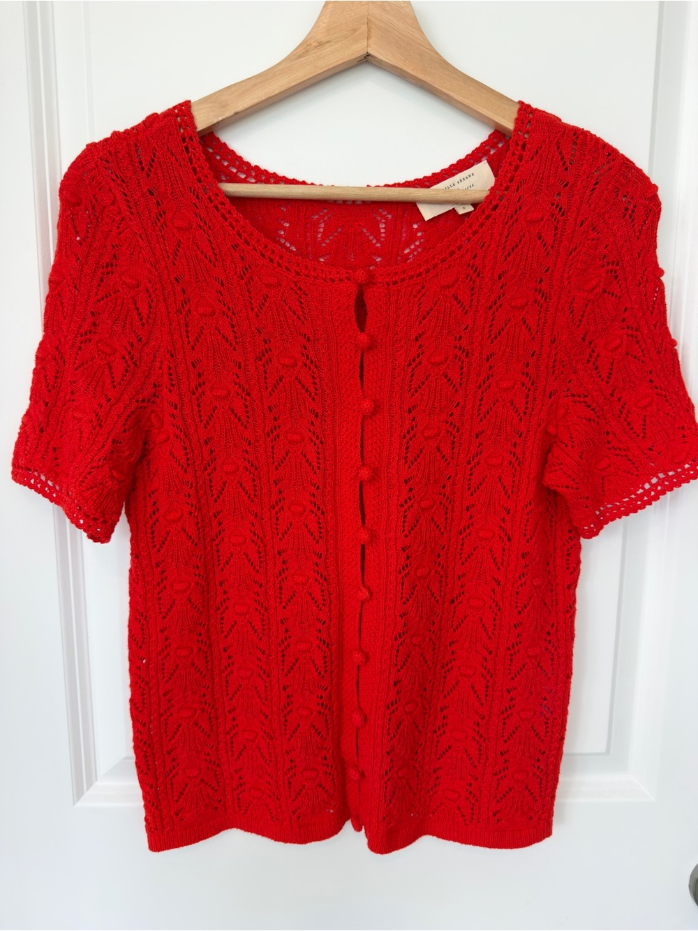 Sezane Red Knit Short-Sleeve Cardigan MILANE top sold out 2024 NWOT